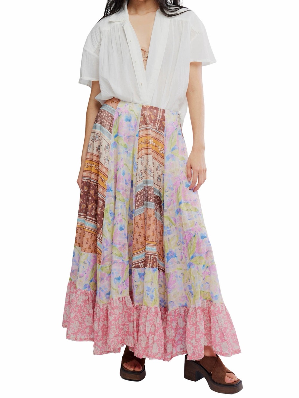 Free People Santa Eulalia Mix Print Maxi Skirt